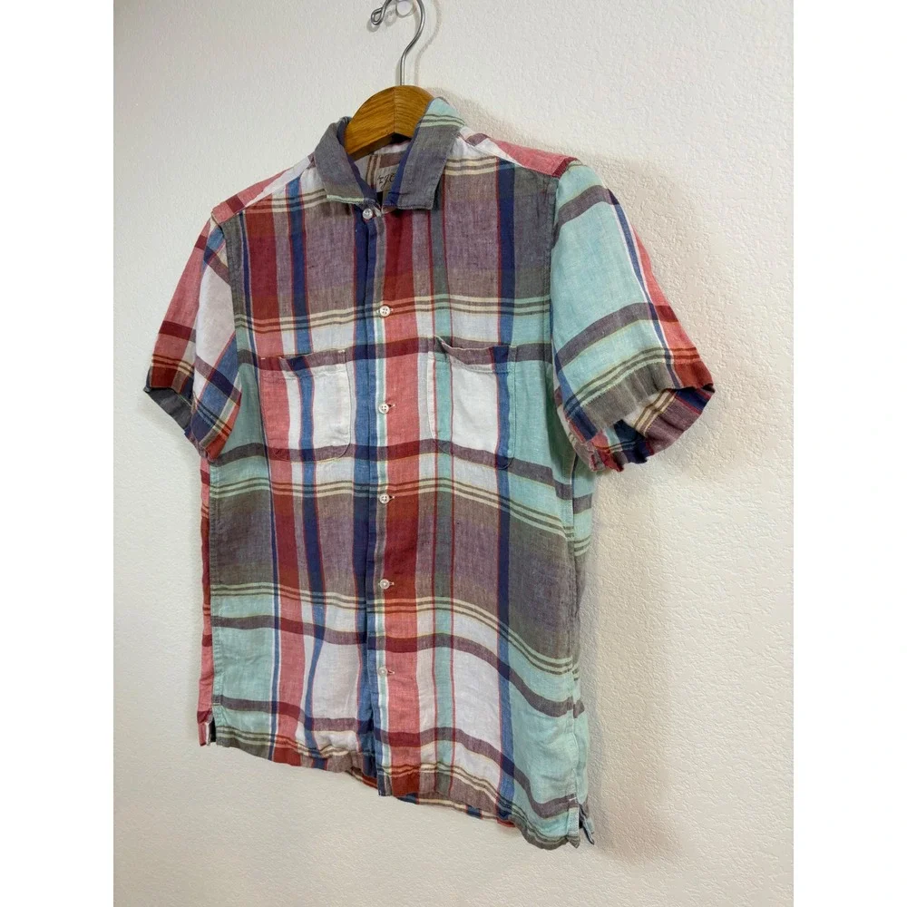 J.Crew Button Down Mens Small Multi Color Baird McNutt Irish Linen Plaid preppy